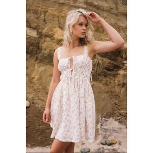 Floral Tie-Front Mini Dress in Light Pink
